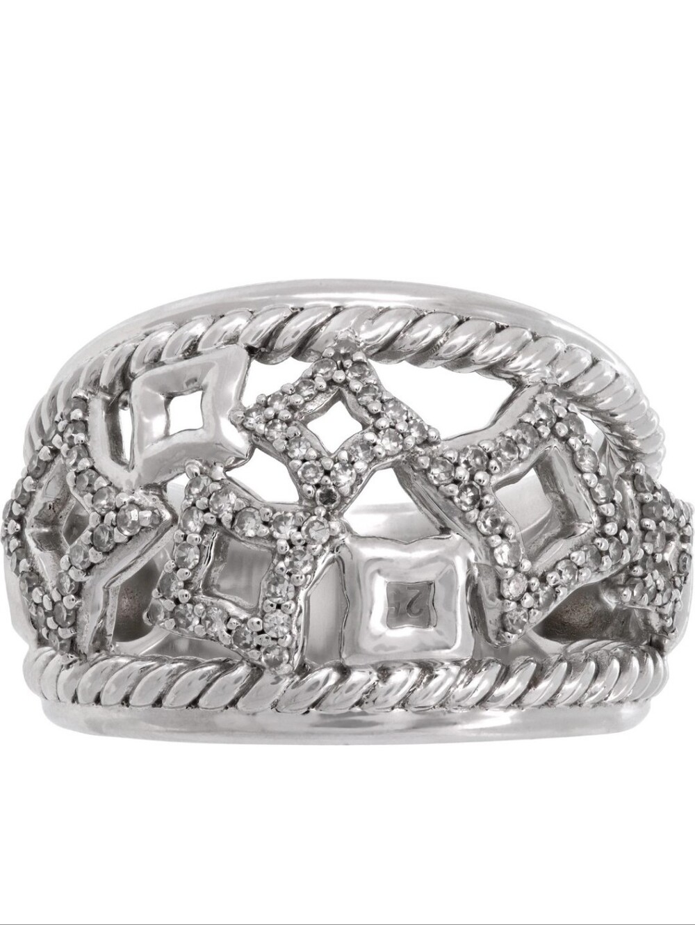 David Yurman Sterling Silver Diamond Quartrefoil Tapestey Cable ring